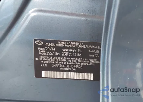 2015 Hyundai Sonata Sport z USA, uszkodzony, nr VIN 5NPE34AFXFH074528